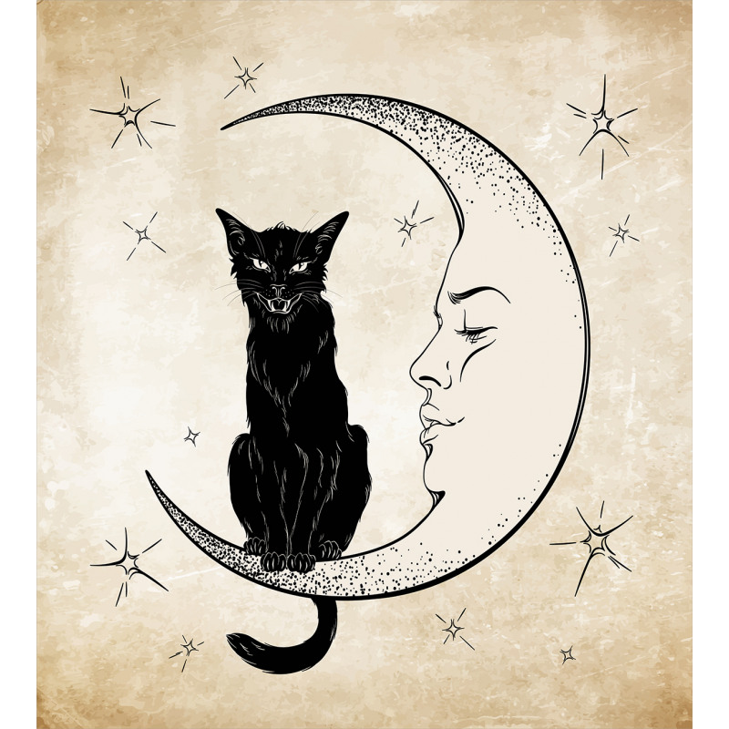 Black Cat Siting on Moon Duvet Cover Set