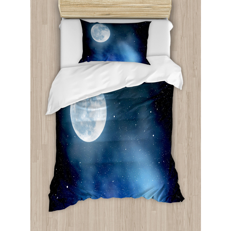 Starry Night Sky Full Moon Duvet Cover Set