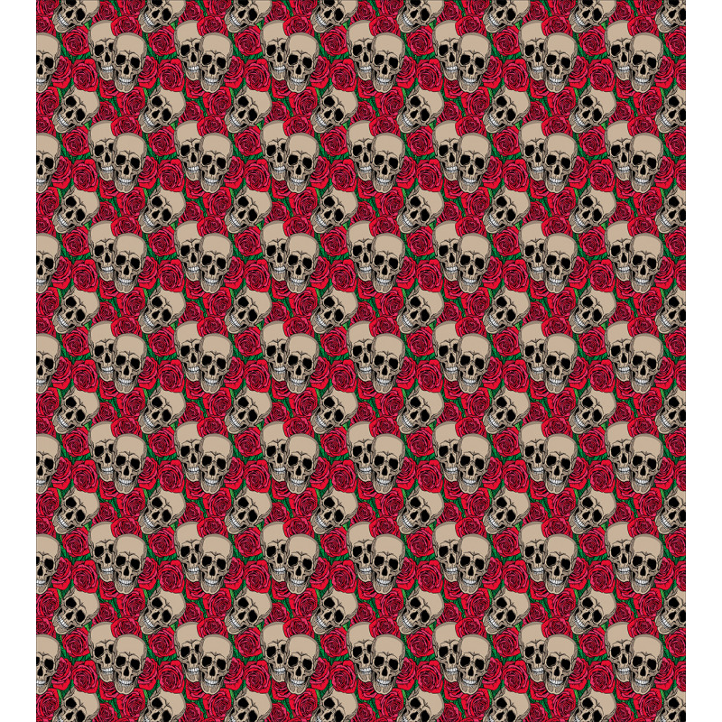 Skulls Red Blossoms Retro Duvet Cover Set