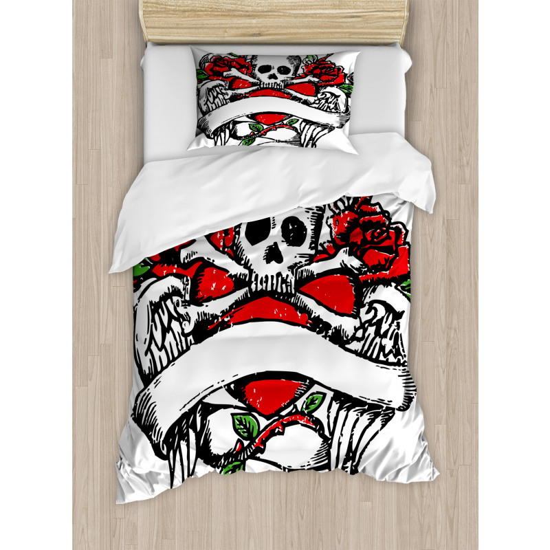 Sketch Skull Big Red Heart Duvet Cover Set