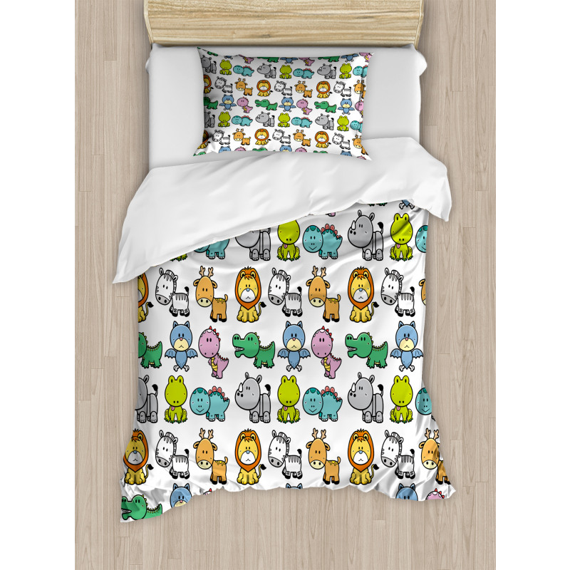 Bat Rhino Fun Illustration Duvet Cover Set