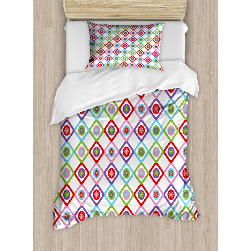 Squares with Flowers Duvet Cover Set