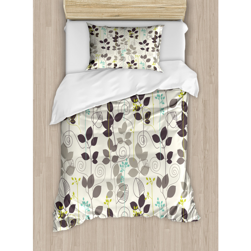 Doodle Leaves Earth Tone Duvet Cover Set