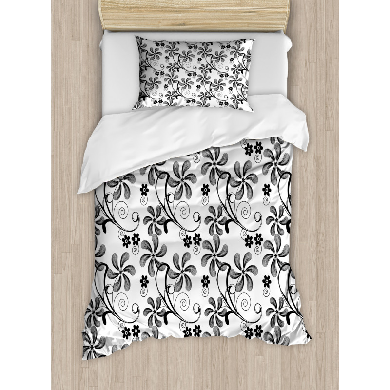 Monochrome Doodle Plants Duvet Cover Set