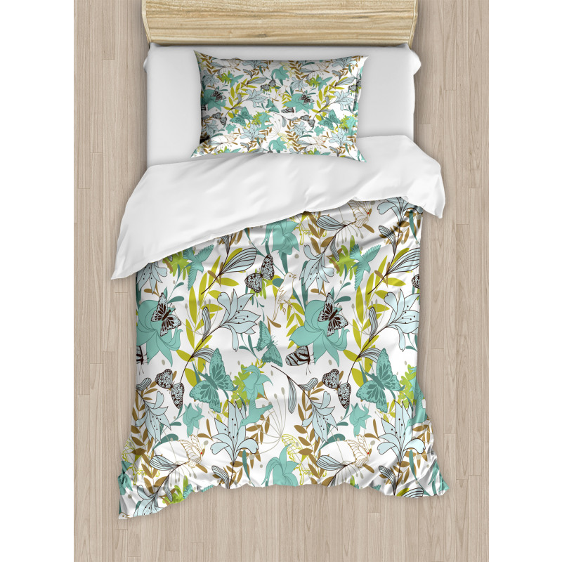 Flying Birds Butterflies Duvet Cover Set