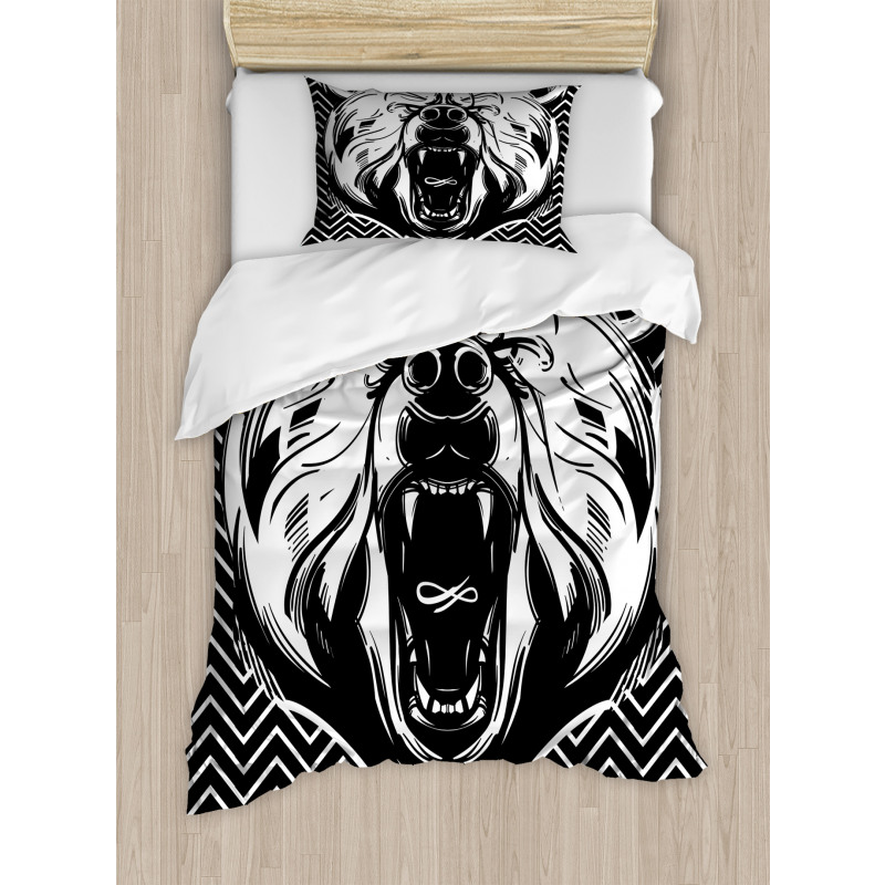 Scary Roar on Zigzag Lines Duvet Cover Set