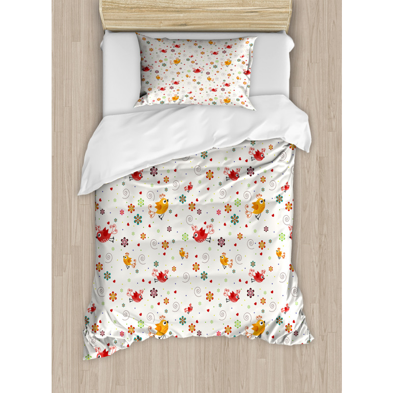 Birds Swirls Flowers Duvet Cover Set