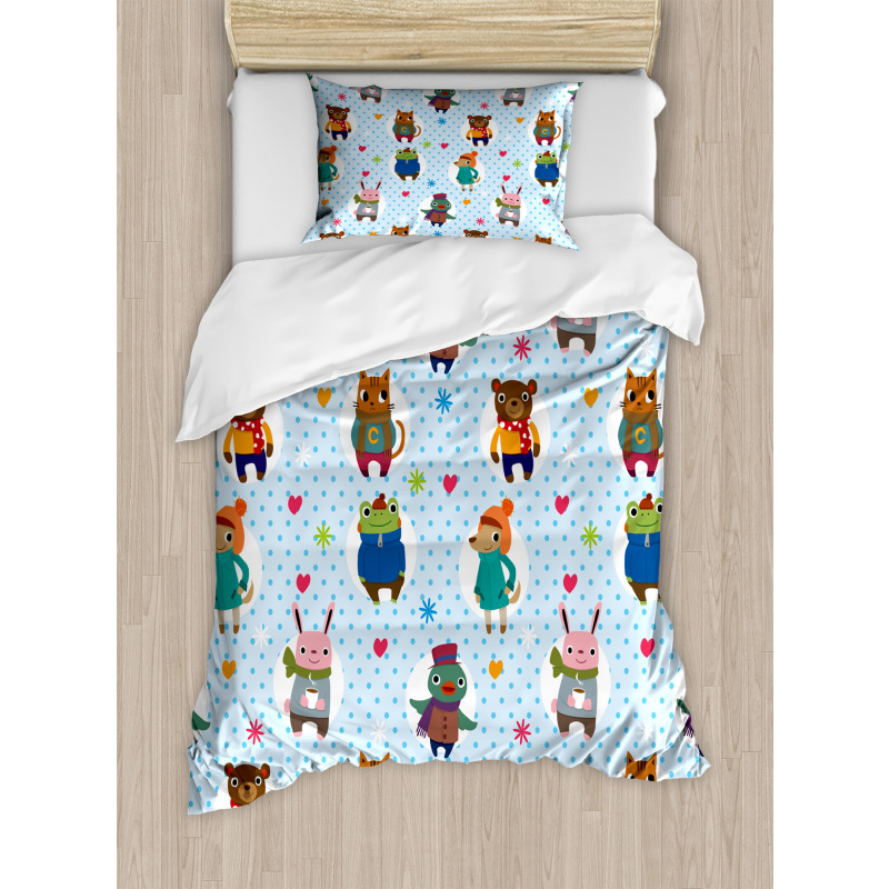 Animals Winter Clothing Duvet Cover Set