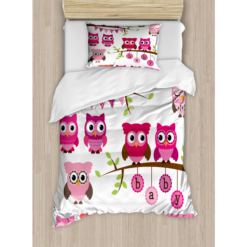 Owls Branches Cartoon Duvet Cover Set