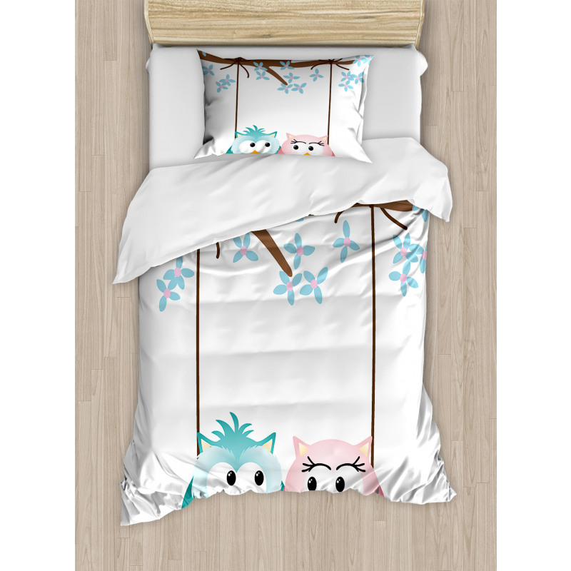 Owls in Love on Swing Duvet Cover Set