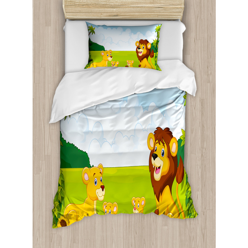 Lion Family in Forest Duvet Cover Set