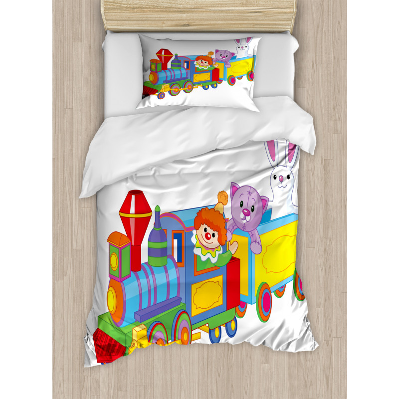 Clown Cat Bunny Train Duvet Cover Set