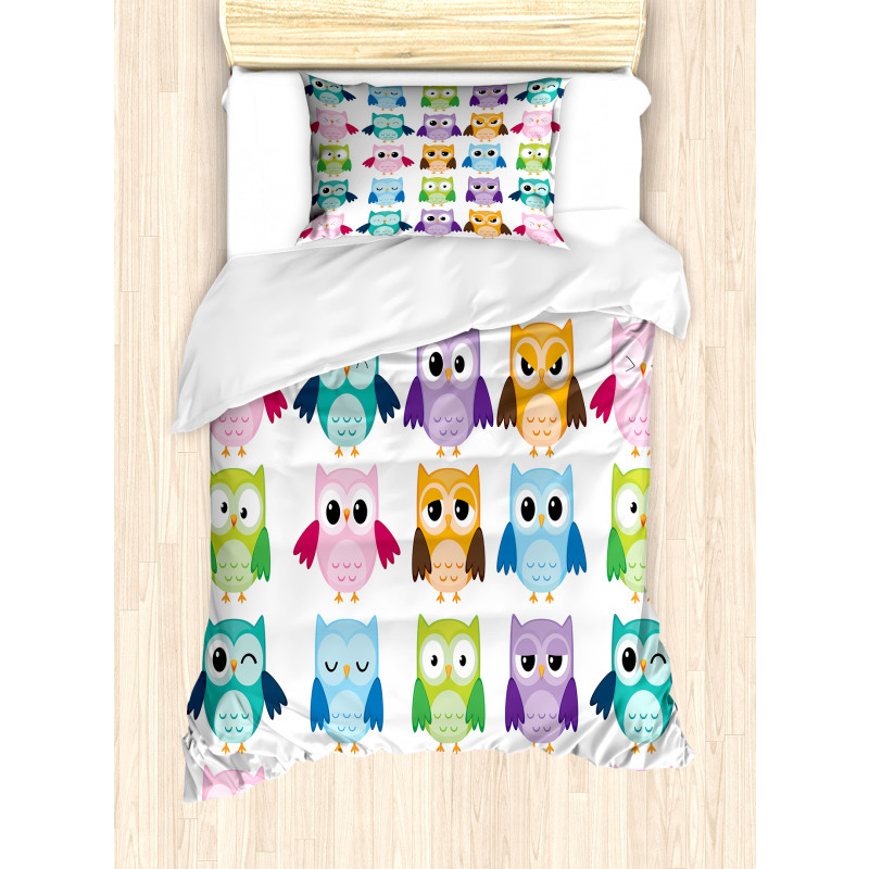 Friendly Bird Owl Comic Duvet Cover Set