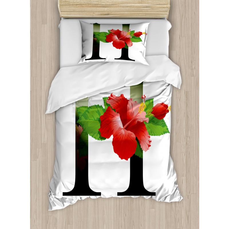 Hibiscus Green Leaves Duvet Cover Set