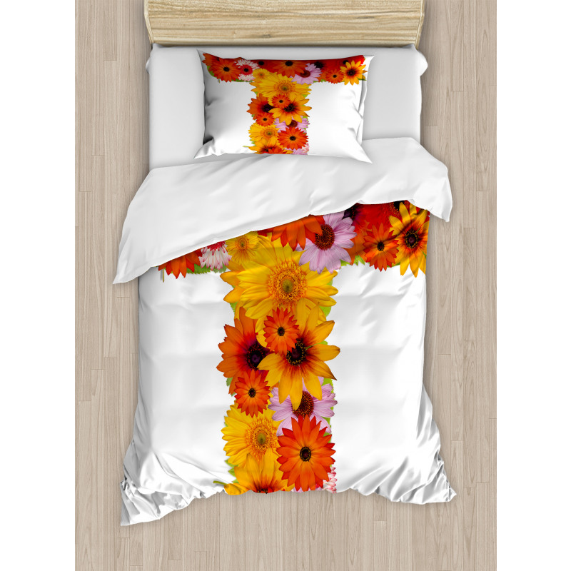 T Shaped Floral Design Duvet Cover Set