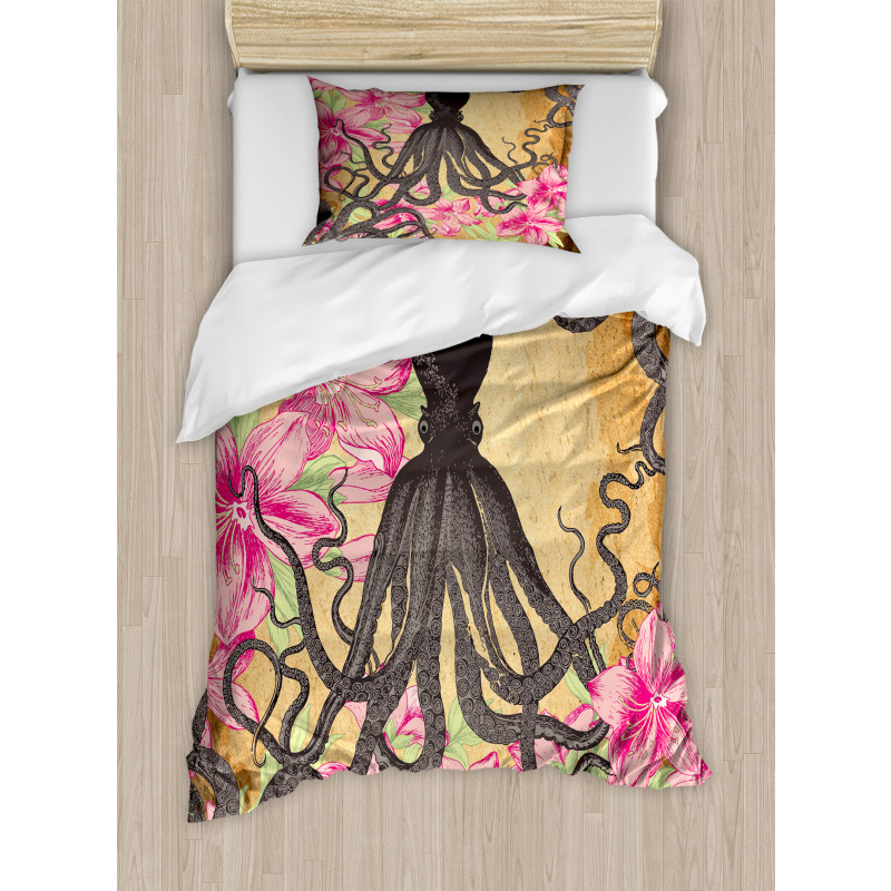 Kraken Roses Leaves Duvet Cover Set