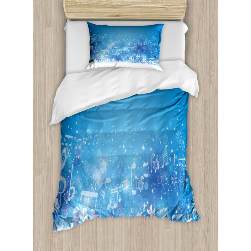 Music Notes Snowflakes Duvet Cover Set