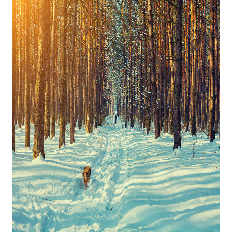 Skier Running Dog Forest Duvet Cover Set