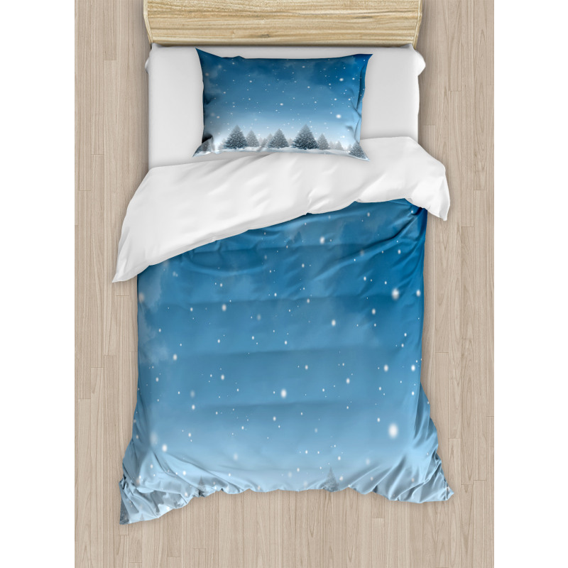 Xmas Blue Forest Trees Duvet Cover Set