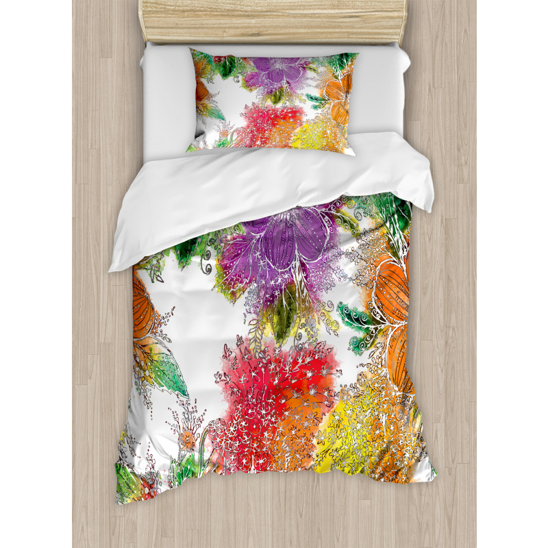 Abstract Colorful Flowers Duvet Cover Set