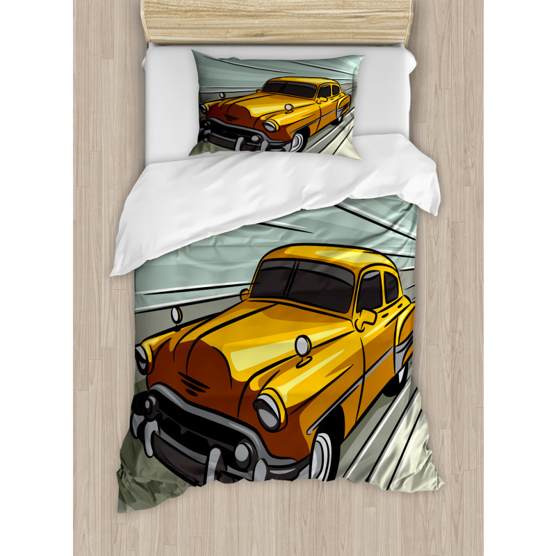 Yellow Vehicle Speeding Duvet Cover Set