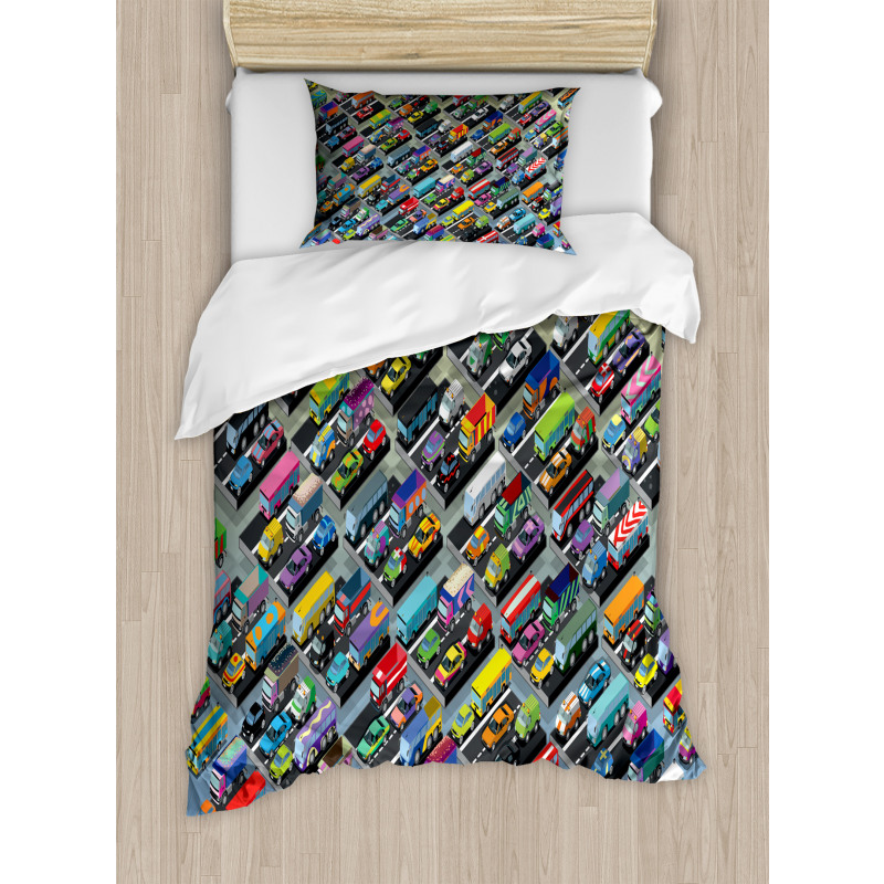 Detailed Vibrant Car Park Duvet Cover Set