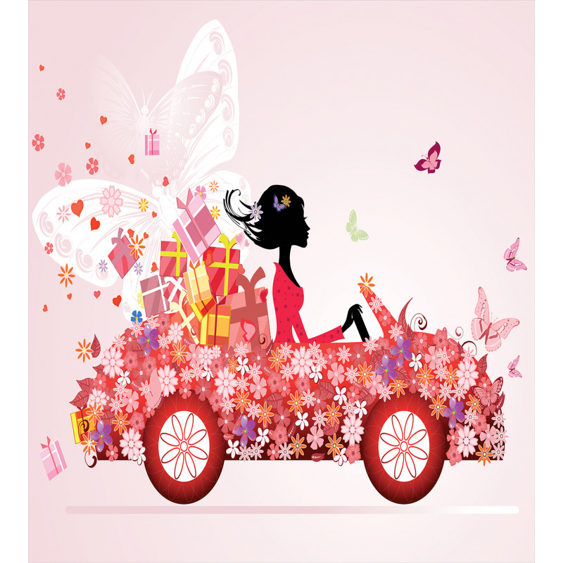 Girl on a Car Floral Box Duvet Cover Set