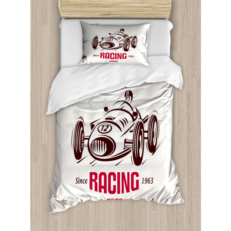 Retro Race Car Emblem Duvet Cover Set