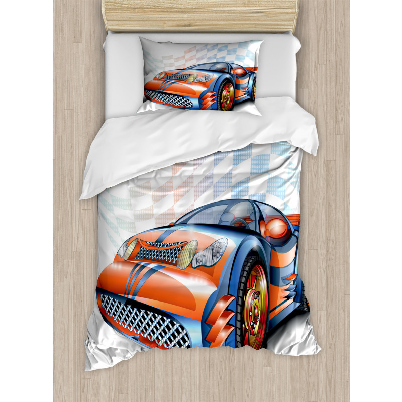 Cartoon Style Race Car Duvet Cover Set