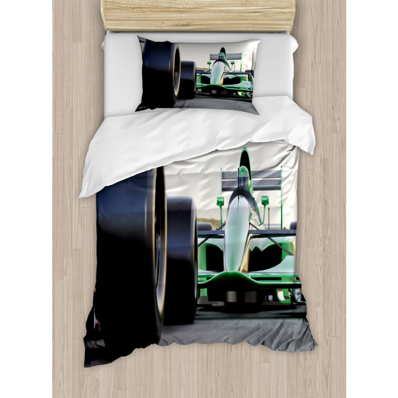 Indy Cars on Asphalt Road Duvet Cover Set