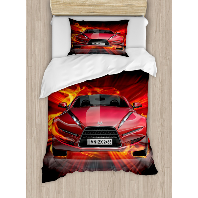 Fire Car Speeding Flames Duvet Cover Set