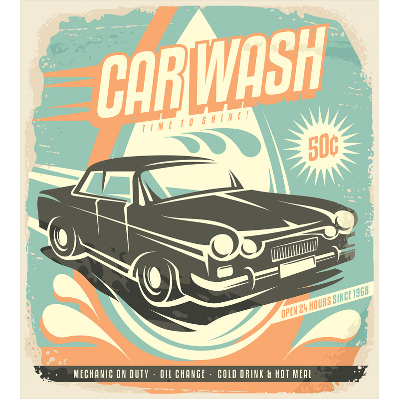 Retro Car Wash Poster Duvet Cover Set