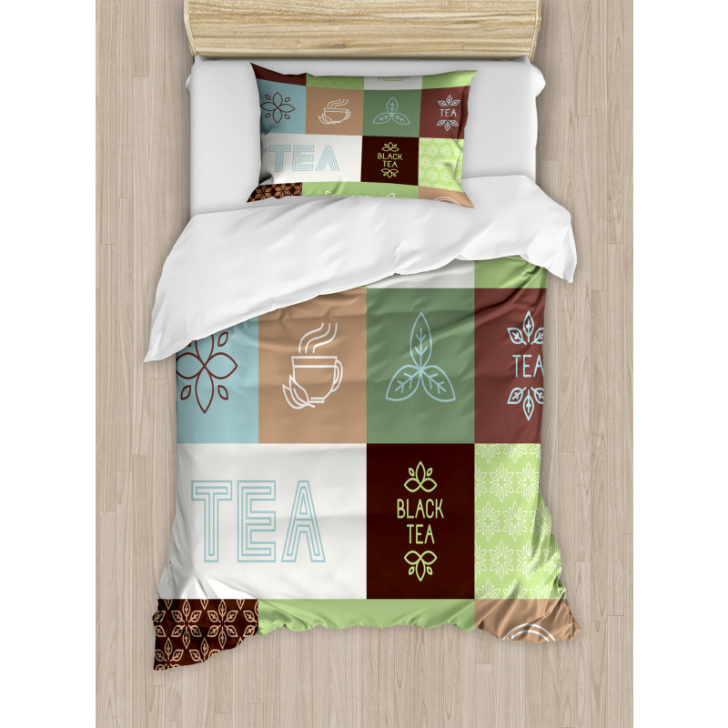 Checkered Tea Images Duvet Cover Set