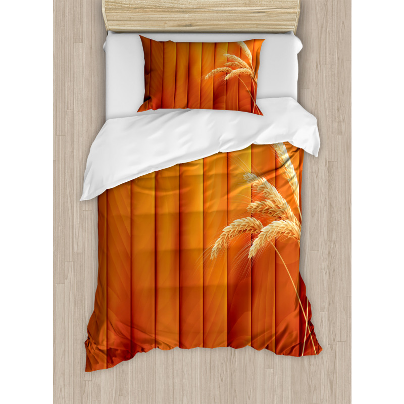 Wheat Spikes Wood Plank Duvet Cover Set