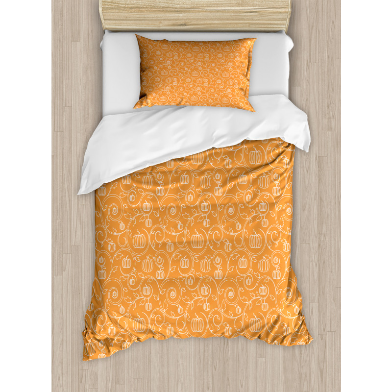 Pumpkin Leaves Swirls Duvet Cover Set