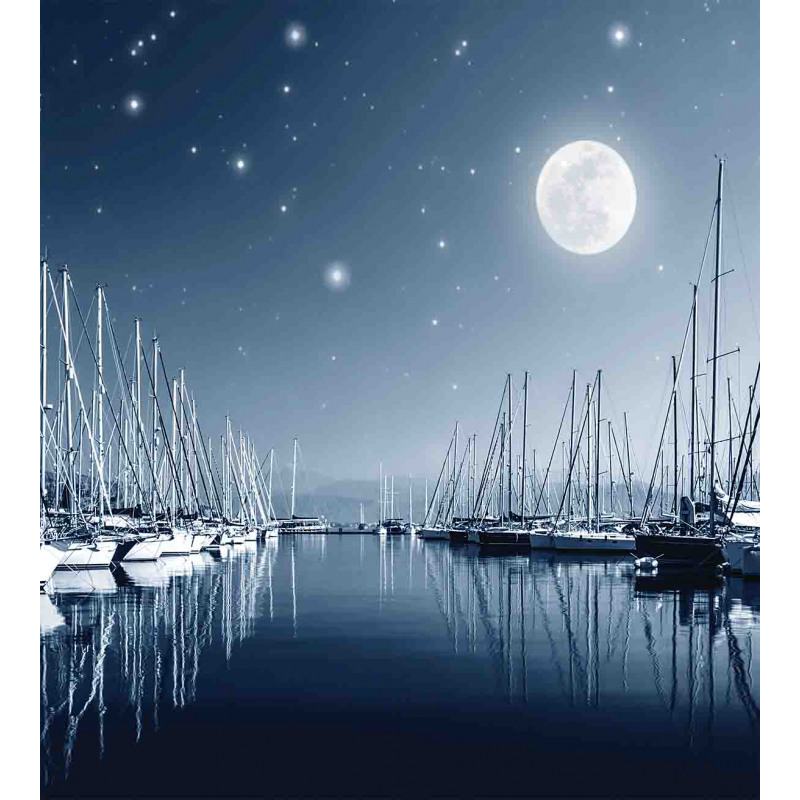 Calm Marina at Night Moon Duvet Cover Set