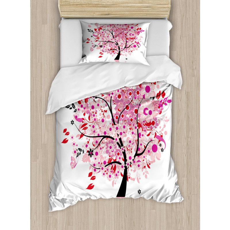 Abstract Tree and Flowers Duvet Cover Set