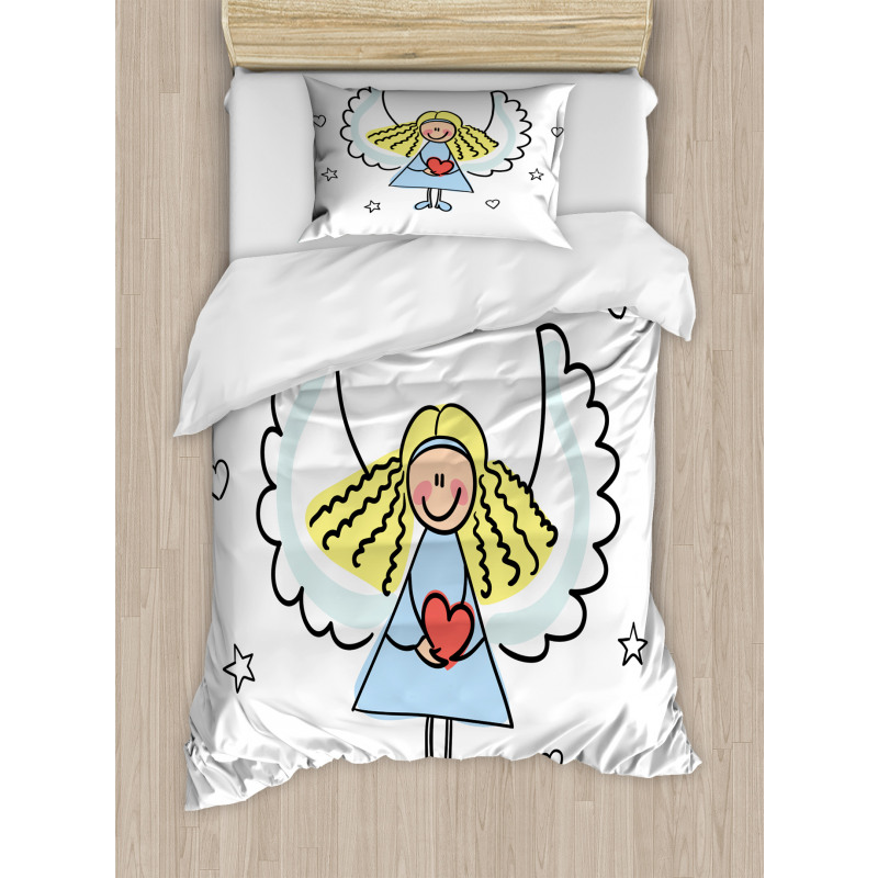 Little Girl Red Heart Duvet Cover Set