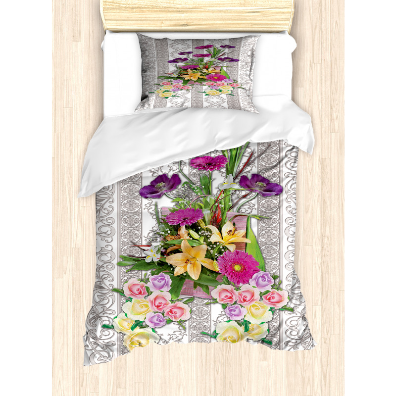 Colorful Bouquet on Curls Duvet Cover Set