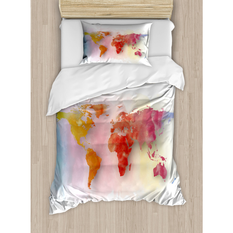 Watercolor World Map Duvet Cover Set