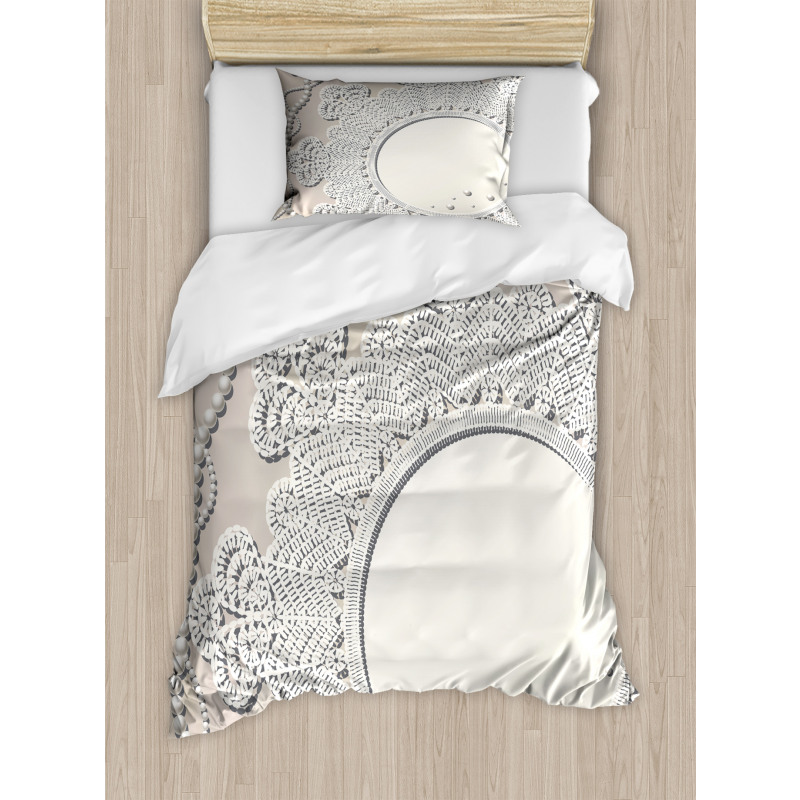 Medallion Lace Ornate Pearl Duvet Cover Set