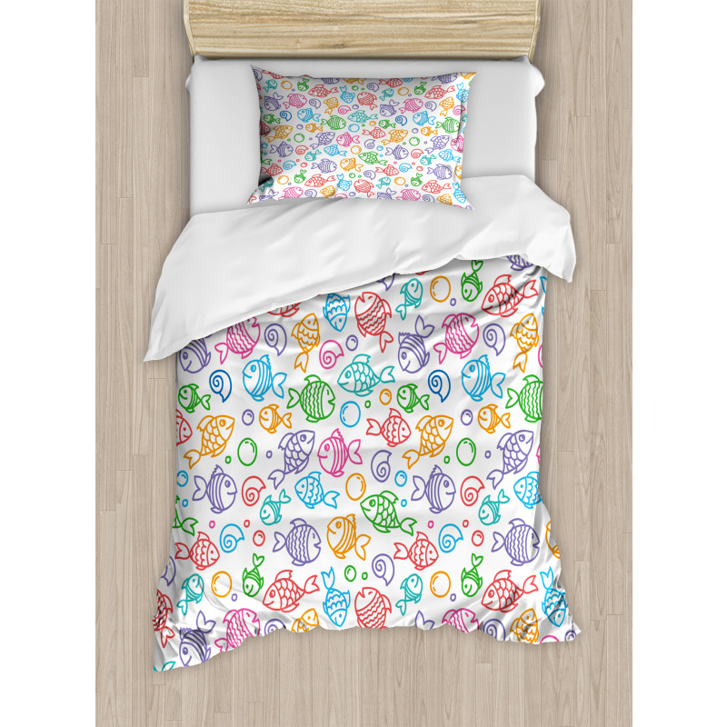 Doodle Fish Happy Aquarium Duvet Cover Set