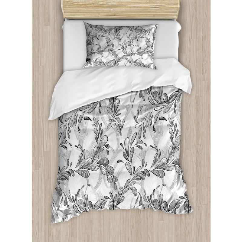 Monochrome Sketch Leaf Duvet Cover Set