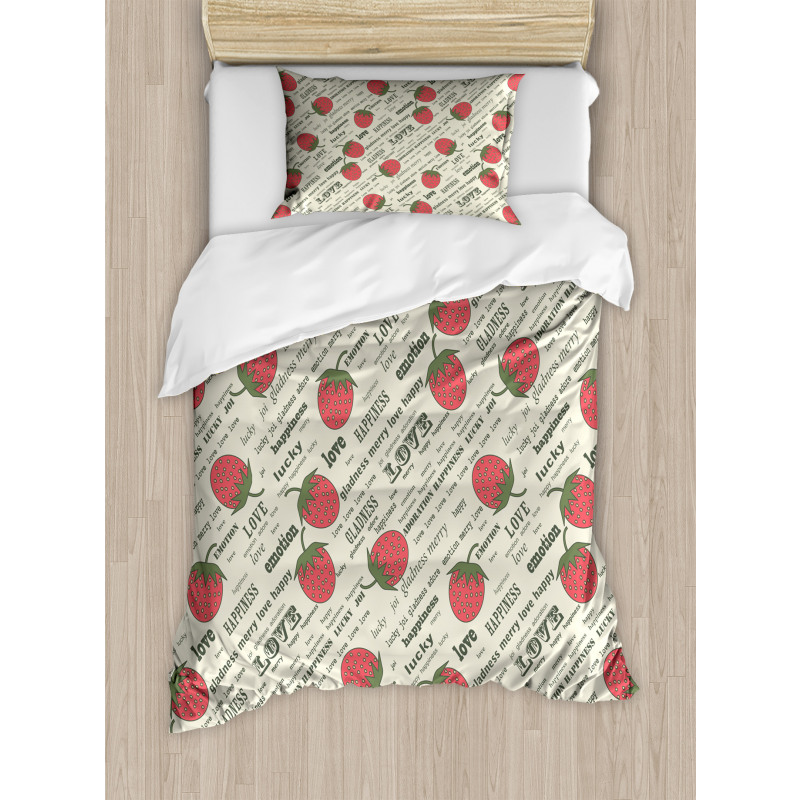 Retro Strawberry Love Duvet Cover Set