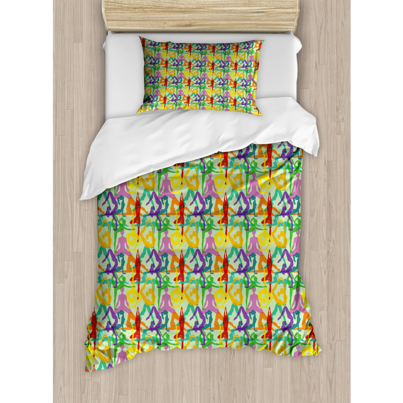 Colorful Poses Eastern Asia Duvet Cover Set