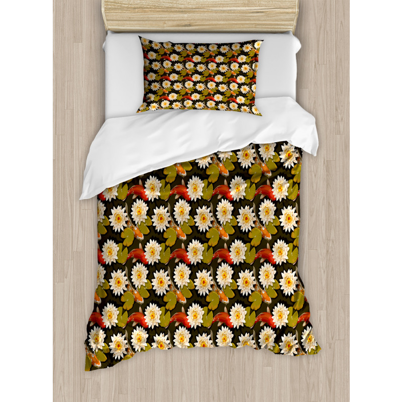 Japan Inspired Lotus Koi Duvet Cover Set