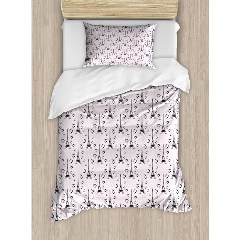 Polka Dots Hearts Duvet Cover Set