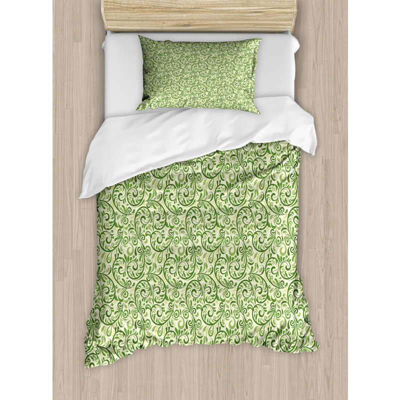 Curly Ornate Leaf Damask Duvet Cover Set