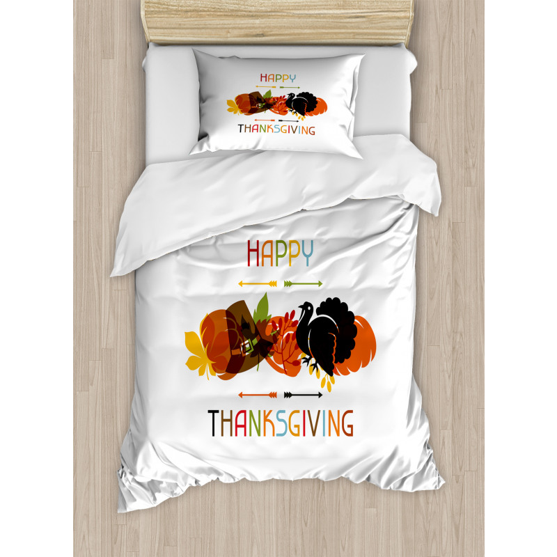 Bird Pumpkin Pilgrim Hat Duvet Cover Set