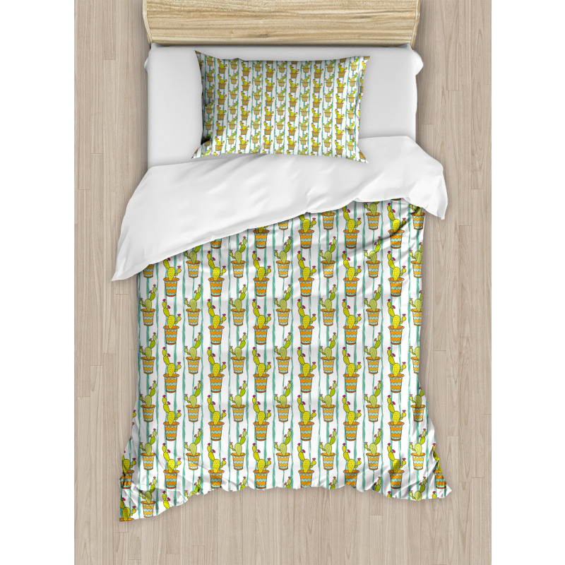 Vertical Lines Flowers Duvet Cover Set